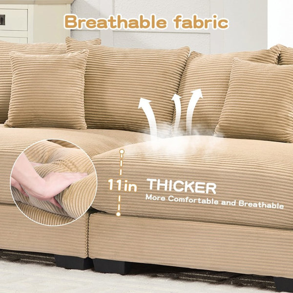 English Elm Oversized Corduroy Modular Sectional Sofa Deep Ergonomic Seating for Spacious Living Rooms W714S02131