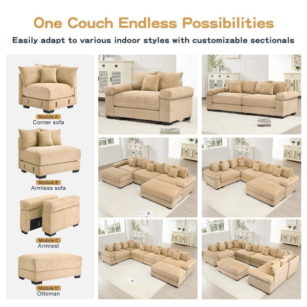 English Elm Oversized Corduroy Modular Sectional Sofa Deep Ergonomic Seating for Spacious Living Rooms W714S02131
