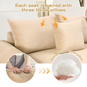 English Elm Oversized Cloud Modular Sectional Sofa Ribbed Corduroy Deep Seat Living Room Camel 3-Seater + 2-Seater + Single Seat Modular Sectional W714S02133