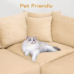 English Elm Oversized Cloud Modular Sectional Sofa Ribbed Corduroy Deep Seat Living Room Camel 3-Seater + 2-Seater + Single Seat Modular Sectional W714S02133