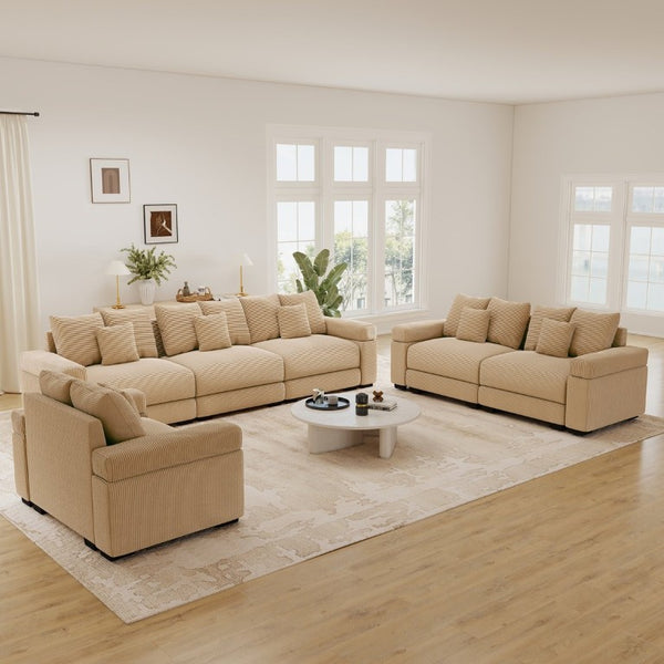 English Elm Oversized Cloud Modular Sectional Sofa Ribbed Corduroy Deep Seat Living Room Camel 3-Seater + 2-Seater + Single Seat Modular Sectional W714S02133