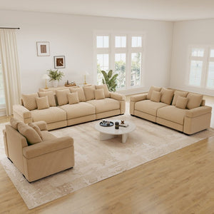 English Elm Oversized Cloud Modular Sectional Sofa Ribbed Corduroy Deep Seat Living Room Camel 3-Seater + 2-Seater + Single Seat Modular Sectional W714S02133