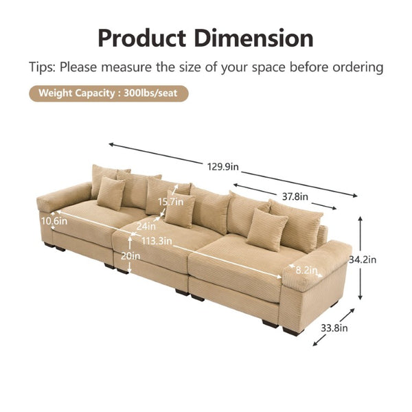 English Elm Oversized Cloud Modular Sectional Sofa Ribbed Corduroy Deep Seat Living Room Camel 3-Seater + 2-Seater + Single Seat Modular Sectional W714S02133
