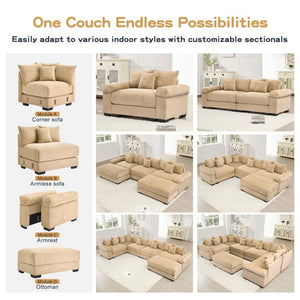 English Elm Oversized Cloud Modular Sectional Sofa Ribbed Corduroy Deep Seat Living Room Camel 3-Seater + 2-Seater + Single Seat Modular Sectional W714S02133