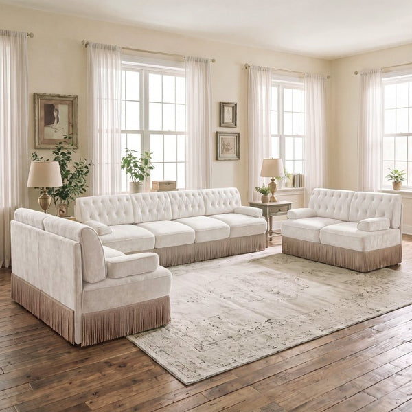 English Elm Oversized Cloud Modular Sectional Sofa Ribbed Corduroy Deep Seat Living Room Beige 3-Piece: 2x2-Seater & 1x4-Seater W714S02134