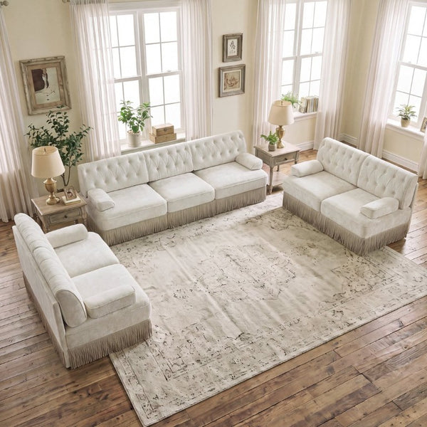 English Elm Oversized Cloud Modular Sectional Sofa Ribbed Corduroy Deep Seat Living Room Beige 3-Piece: 2x2-Seater & 1x3-Seater W714S02135