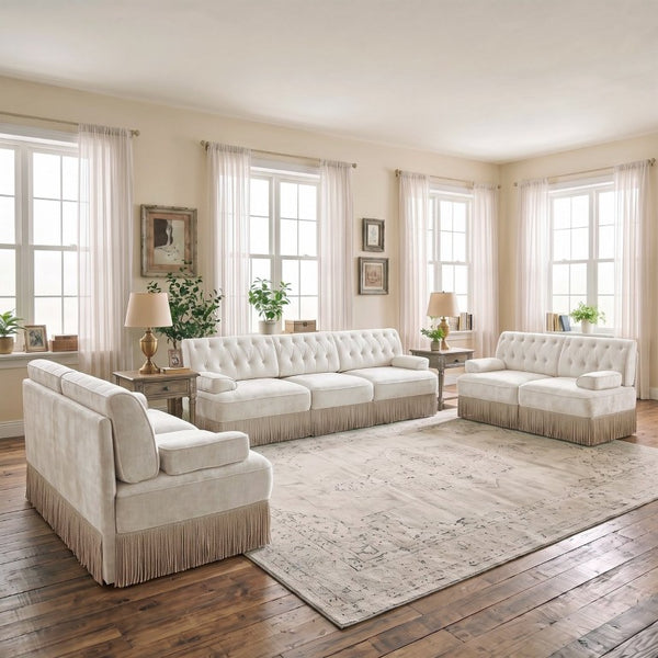 English Elm Oversized Cloud Modular Sectional Sofa Ribbed Corduroy Deep Seat Living Room Beige 3-Piece: 2x2-Seater & 1x3-Seater W714S02135