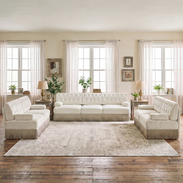 English Elm Oversized Cloud Modular Sectional Sofa Ribbed Corduroy Deep Seat Living Room Beige 3-Piece: 2x2-Seater & 1x3-Seater W714S02135