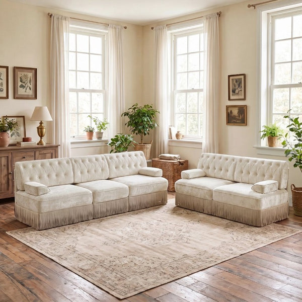 English Elm Oversized Cloud Modular Sectional Sofa Ribbed Corduroy Deep Seat Living Room Beige 2-Piece: 1x2-Seater & 1x3-Seater W714S02136