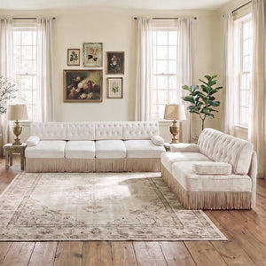 English Elm Beige Velvet Chesterfield Sofa Set Button Tufted Fleece Upholstery with Tassel Skirt Beige 2-Piece (2-Seater & 4-Seater) W714S02137