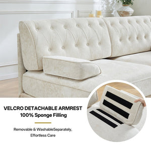 English Elm Beige Velvet Chesterfield Sofa Set Button Tufted Fleece Upholstery with Tassel Skirt Beige 2-Piece (2-Seater & 4-Seater) W714S02137