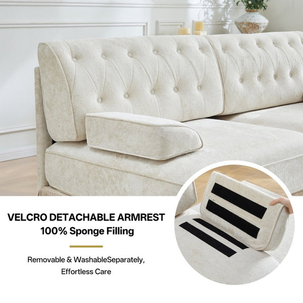English Elm Beige Velvet Chesterfield Sofa Set Button Tufted Fleece Upholstery with Tassel Skirt Beige 2-Piece (2-Seater & 4-Seater) W714S02137