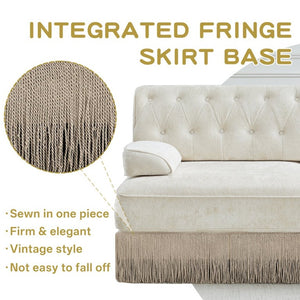 English Elm Beige Velvet Chesterfield Sofa Set Button Tufted Fleece Upholstery with Tassel Skirt Beige 2-Piece (2-Seater & 4-Seater) W714S02137