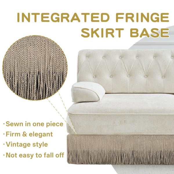 English Elm Beige Velvet Chesterfield Sofa Set Button Tufted Fleece Upholstery with Tassel Skirt Beige 2-Piece (2-Seater & 4-Seater) W714S02137