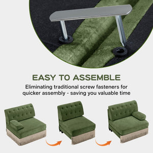 English Elm Beige Velvet Chesterfield Sofa Set Button Tufted Fleece Upholstery with Tassel Skirt Green 3-Piece (2x 2-Seater & 4-Seater) W714S02138