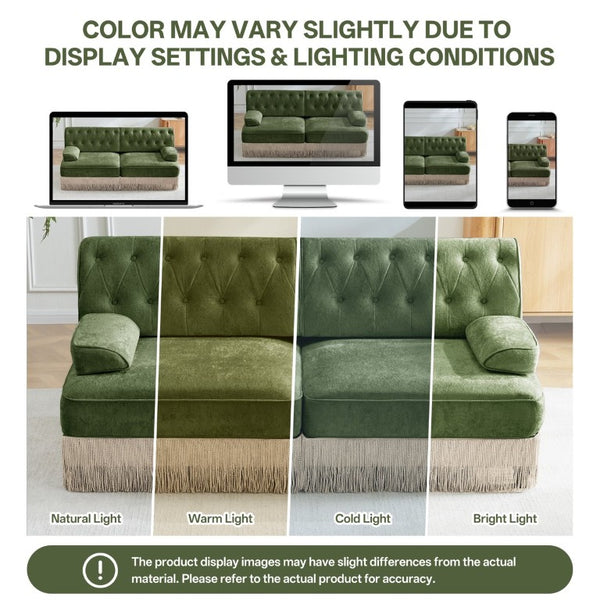 English Elm Beige Velvet Chesterfield Sofa Set Button Tufted Fleece Upholstery with Tassel Skirt Green 2-Piece (2-Seater & 3-Seater) W714S02140