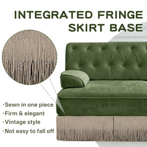 English Elm Beige Velvet Chesterfield Sofa Set Button Tufted Fleece Upholstery with Tassel Skirt Green 2-Piece (2-Seater & 3-Seater) W714S02140