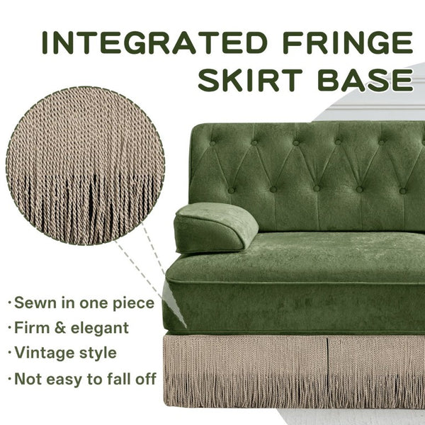 English Elm Beige Velvet Chesterfield Sofa Set Button Tufted Fleece Upholstery with Tassel Skirt Green 2-Piece (2-Seater & 3-Seater) W714S02140