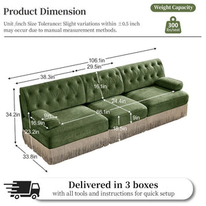 English Elm Beige Velvet Chesterfield Sofa Set Button Tufted Fleece Upholstery with Tassel Skirt Green 2-Piece (2-Seater & 3-Seater) W714S02140