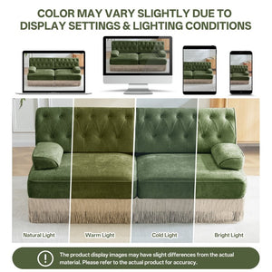 English Elm Green Velvet Chesterfield Sofa Set Tufted Button Design with Tassel Skirt Fleece Green 2-Piece (1x2-Seater & 1x4-Seater) W714S02141