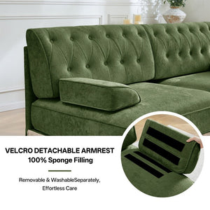English Elm Green Velvet Chesterfield Sofa Set Tufted Button Design with Tassel Skirt Fleece Green 2-Piece (1x2-Seater & 1x4-Seater) W714S02141