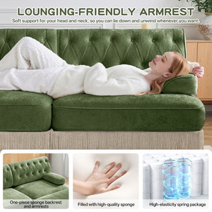 English Elm Green Velvet Chesterfield Sofa Set Tufted Button Design with Tassel Skirt Fleece Green 2-Piece (1x2-Seater & 1x4-Seater) W714S02141