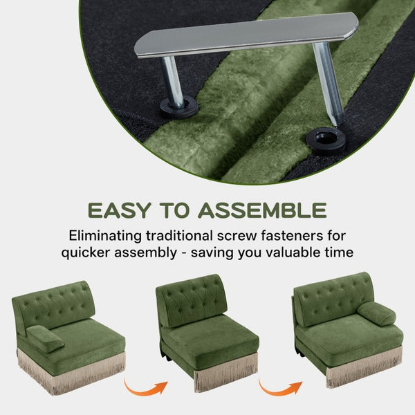English Elm Green Velvet Chesterfield Sofa Set Tufted Button Design with Tassel Skirt Fleece Green 2-Piece (1x2-Seater & 1x4-Seater) W714S02141