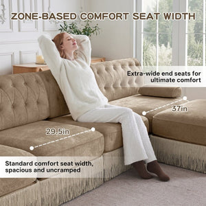 English Elm Green Velvet Chesterfield Sofa Set Tufted Button Design with Tassel Skirt Fleece Camel 3-Piece (2x2-Seater & 1x4-Seater) W714S02142