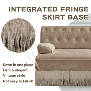 English Elm Green Velvet Chesterfield Sofa Set Tufted Button Design with Tassel Skirt Fleece Camel 3-Piece (2x2-Seater & 1x4-Seater) W714S02142