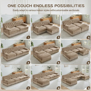 English Elm Green Velvet Chesterfield Sofa Set Tufted Button Design with Tassel Skirt Fleece Camel 3-Piece (2x2-Seater & 1x4-Seater) W714S02142