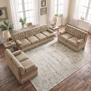 English Elm Green Velvet Chesterfield Sofa Set Tufted Button Design with Tassel Skirt Fleece Camel 3-Piece (2x2-Seater & 1x4-Seater) W714S02142
