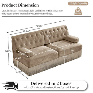 English Elm Green Velvet Chesterfield Sofa Set Tufted Button Design with Tassel Skirt Fleece Camel 3-Piece (2x2-Seater & 1x4-Seater) W714S02142