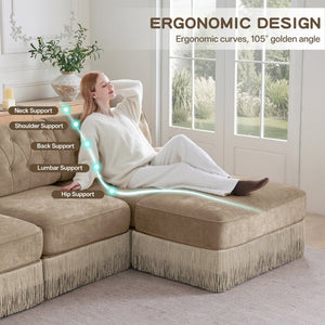 English Elm Green Velvet Chesterfield Sofa Set Tufted Button Design with Tassel Skirt Fleece Camel 3-Piece (2x2-Seater & 1x4-Seater) W714S02142