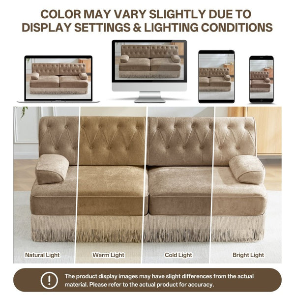 English Elm Green Velvet Chesterfield Sofa Set Tufted Button Design with Tassel Skirt Fleece Camel 3-Piece (2x2-Seater & 1x4-Seater) W714S02142
