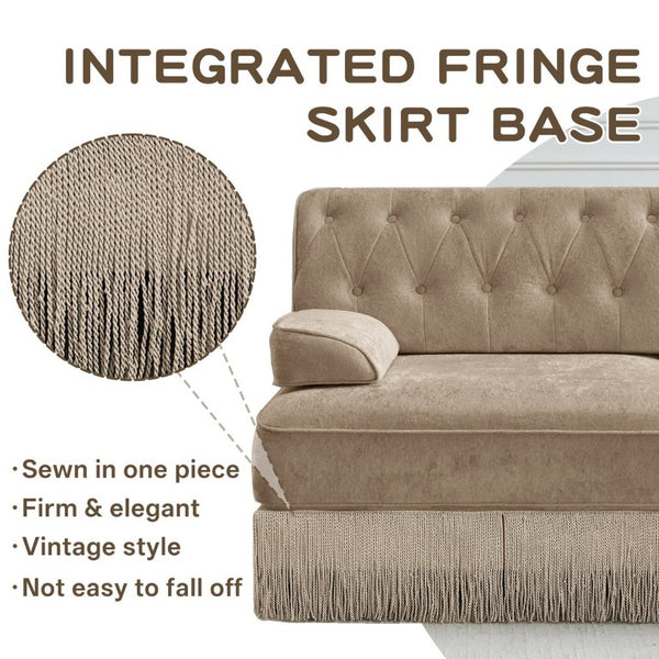 English Elm Green Velvet Chesterfield Sofa Set Tufted Button Design with Tassel Skirt Fleece Camel 3-Piece (2x2-Seater & 1x3-Seater) W714S02143