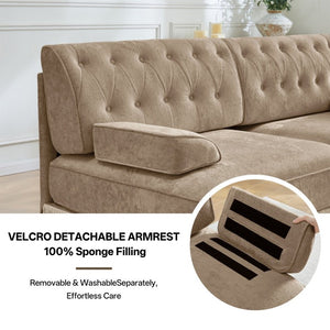 English Elm Green Velvet Chesterfield Sofa Set Tufted Button Design with Tassel Skirt Fleece Camel 3-Piece (2x2-Seater & 1x3-Seater) W714S02143