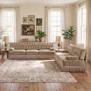 English Elm Green Velvet Chesterfield Sofa Set Tufted Button Design with Tassel Skirt Fleece Camel 2-Piece (1x2-Seater & 1x3-Seater) W714S02144