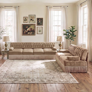 English Elm Camel Velvet Chesterfield Sofa Set Tufted Button Design with Tassel Skirt Luxe Living Camel 1Pc 2-Seater & 1Pc 4-Seater W714S02145