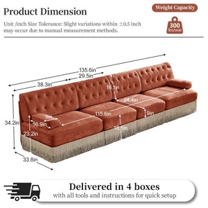 English Elm Camel Velvet Chesterfield Sofa Set Tufted Button Design with Tassel Skirt Luxe Living Red+Brown 2Pcs 2-Seater & 1Pc 4-Seater W714S02146