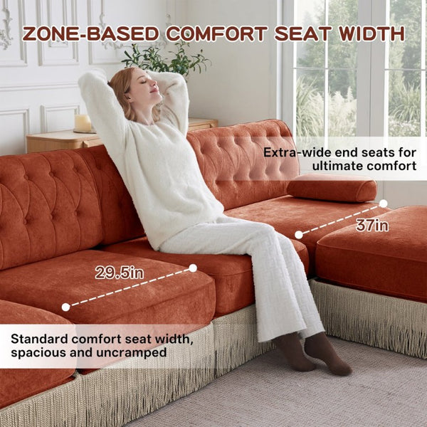 English Elm Camel Velvet Chesterfield Sofa Set Tufted Button Design with Tassel Skirt Luxe Living Red+Brown 2Pcs 2-Seater & 1Pc 3-Seater W714S02147