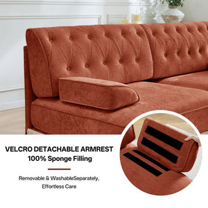 English Elm Camel Velvet Chesterfield Sofa Set Tufted Button Design with Tassel Skirt Luxe Living Red+Brown 1Pc 2-Seater & 1Pc 3-Seater W714S02148