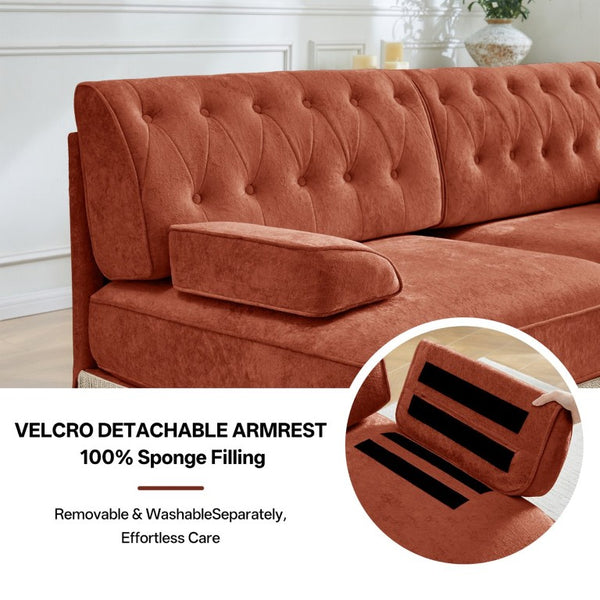 English Elm Camel Velvet Chesterfield Sofa Set Tufted Button Design with Tassel Skirt Luxe Living Red+Brown 1Pc 2-Seater & 1Pc 3-Seater W714S02148