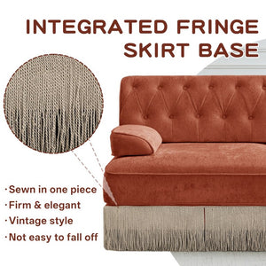 English Elm Camel Velvet Chesterfield Sofa Set Tufted Button Design with Tassel Skirt Luxe Living Red+Brown 1Pc 2-Seater & 1Pc 3-Seater W714S02148
