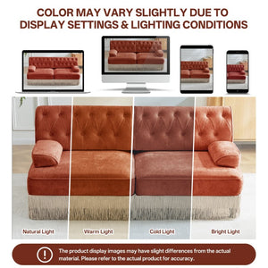 English Elm Modern Tufted Chenille Four Seat Sofa with Solid Wood Frame for Living Rooms Red+Brown 2-Piece Set (2-Seater & 4-Seater) W714S02149