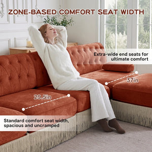 English Elm Modern Tufted Chenille Four Seat Sofa with Solid Wood Frame for Living Rooms Red+Brown 2-Piece Set (2-Seater & 4-Seater) W714S02149