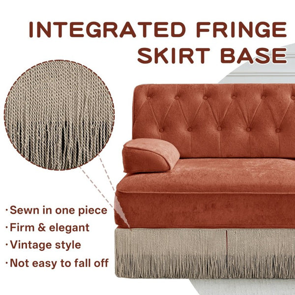 English Elm Modern Tufted Chenille Four Seat Sofa with Solid Wood Frame for Living Rooms Red+Brown 2-Piece Set (2-Seater & 4-Seater) W714S02149