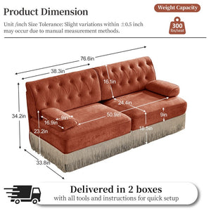 English Elm Modern Tufted Chenille Four Seat Sofa with Solid Wood Frame for Living Rooms Red+Brown 2-Piece Set (2-Seater & 4-Seater) W714S02149