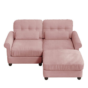 English Elm Chenille Tufted Compact Sectional with Ottoman Lumbar Pillows Rolled Arms Apartment Seating Pink Loveseat Sectional with Ottoman W714S02150