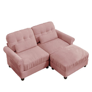 English Elm Chenille Tufted Compact Sectional with Ottoman Lumbar Pillows Rolled Arms Apartment Seating Pink Loveseat Sectional with Ottoman W714S02150