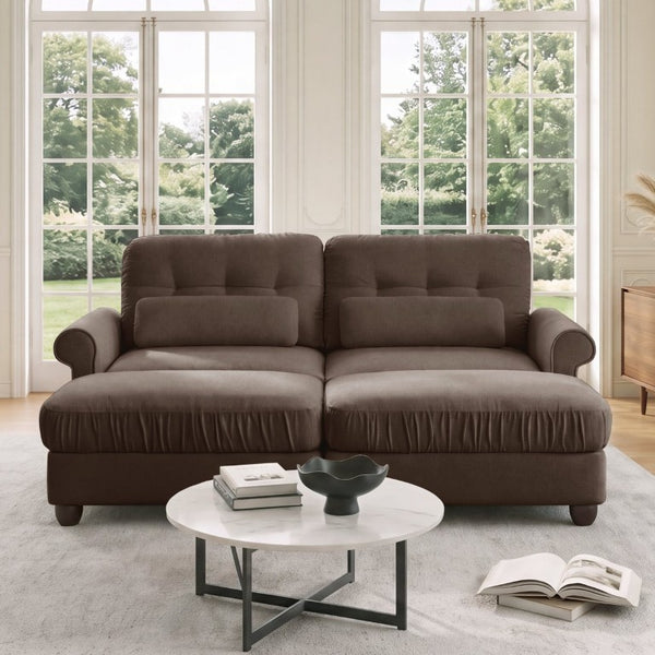 English Elm Chenille Modular Sectional Loveseat with Button Tufted Back Rolled Arms and Two Ottomans W714S02151